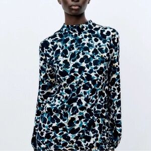 Zara Blue and Black Patterned Blouse